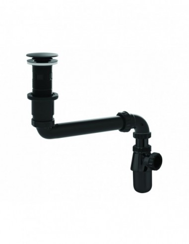 627000 005 00  Полный универсальный набор для умывальника со смещенным сифоном, трубкой и сливом, черный Valentin Чернить  - Вид №1