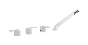 Смеситель на бортик ванной на 4 отверстия с изливом, дивертером и душевым гарнитуром. WE ARE IB c6397bo Matt White C-67