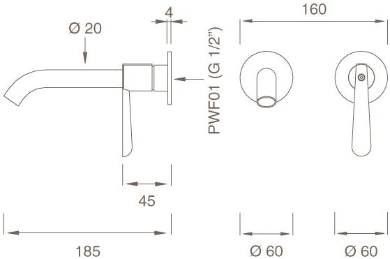 Ceadesign Смеситель для умывальника настенный из нержавеющей стали на 2 отверстия Lutezia plus Ltz 22 - Вид №1