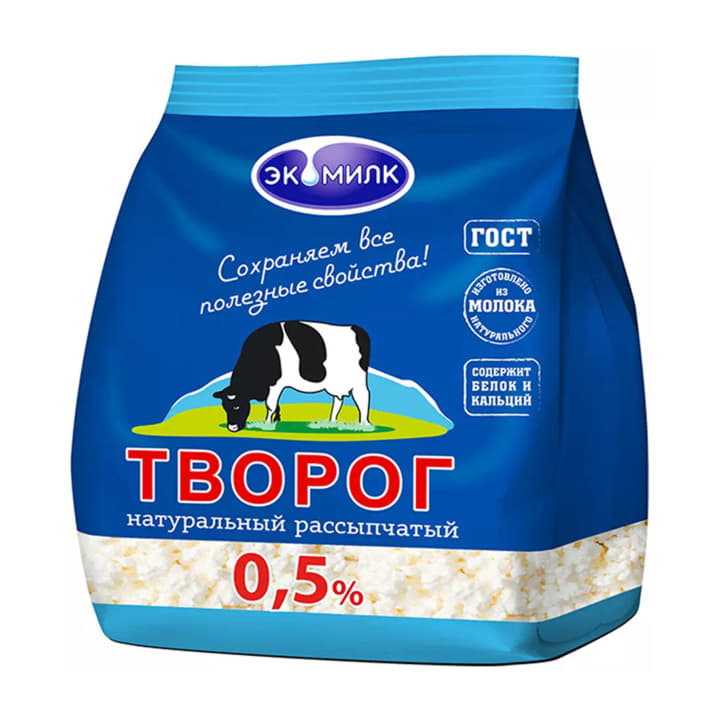 Творог 0,5% обезжиренный рассыпчатый Экомилк 180 г БЗМЖ Santreyd 21168