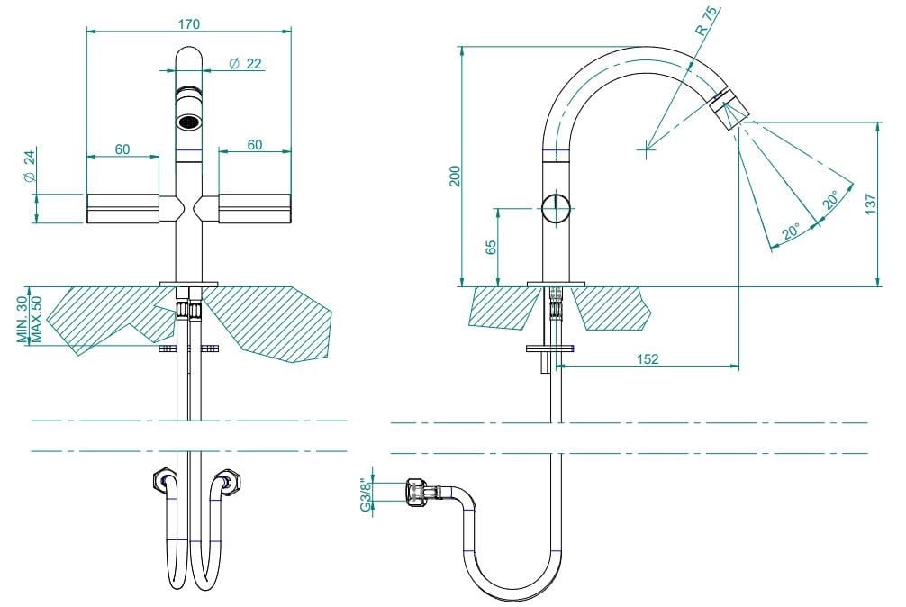 Смеситель для биде с одним отверстием из нержавеющей стали с регулируемым горлышком Zazzeri Z316 ARCH-00117570 - Вид №2