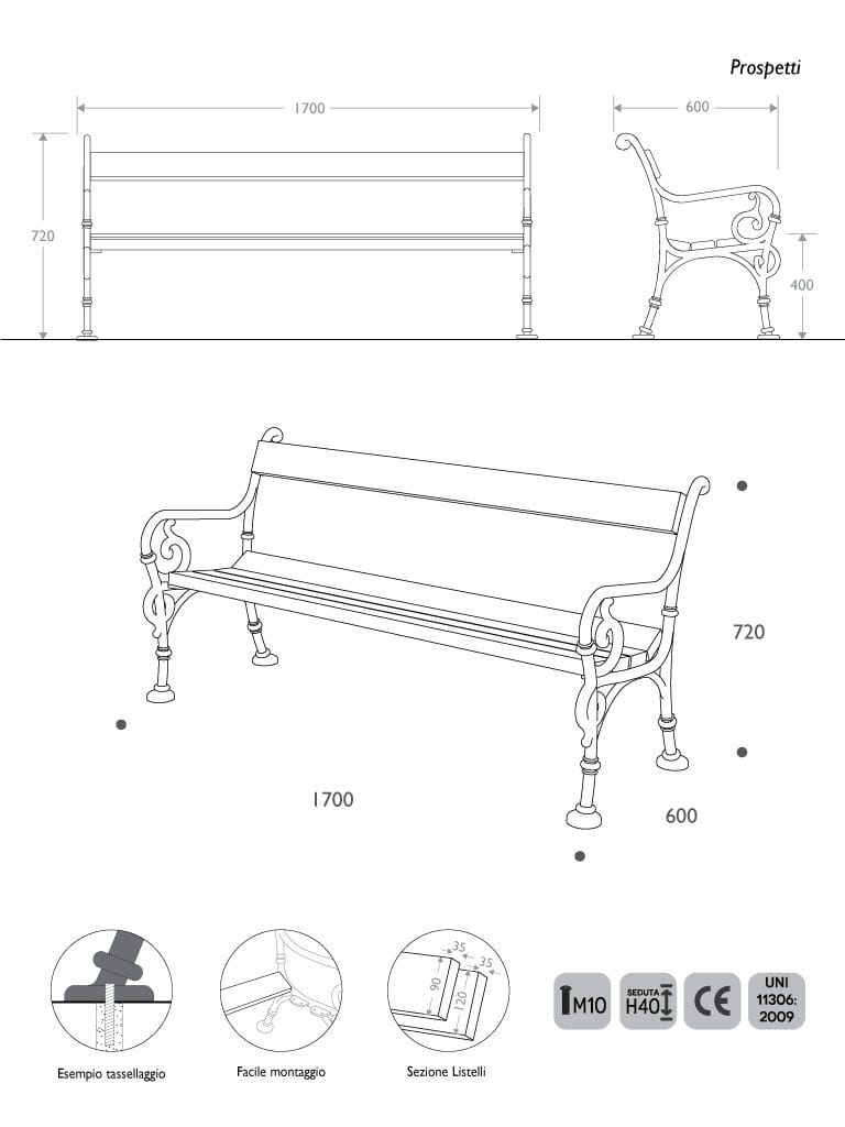 Сосновая скамья с подлокотниками EUROCOMITALIA классическая мебель ARCH-00118254 - Вид №4
