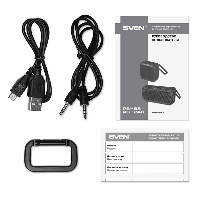 SV-018481 ps-240, черный, акустическая система (2.0, мощность 2x6 вт (rms), waterproof (ipx7), tws, bluetooth, microsd, карабин, встроенный аккумулятор) Sven Santreyd  - Вид №6