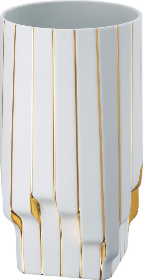 10640568 Rosenthal Ваза Rosenthal Полосы 30см, фарфор, белая, золотая (Заха Хадид) Фарфор 