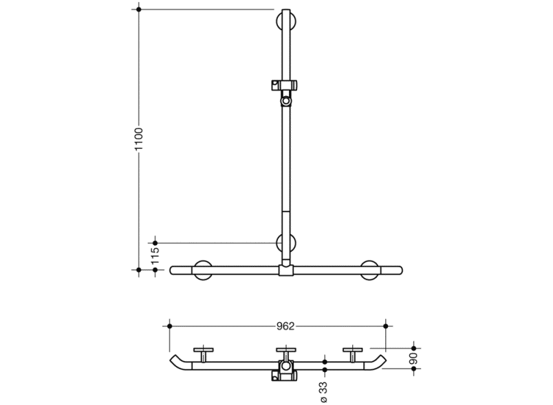950.35.41090 Поручень для душа с выдвижным держателем для душа HEWI Greifen  - Вид №1