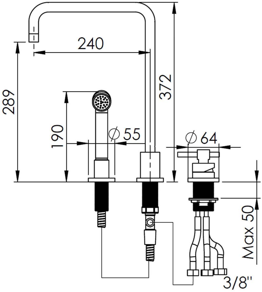 rvb Кухонный смеситель на 3 отверстия с вытяжным душем Dynamic 4527.11.29 - Вид №1