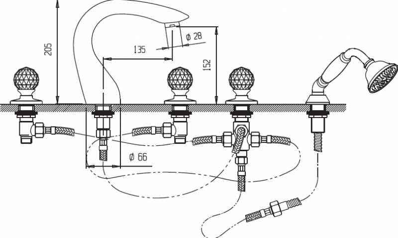 Смеситель на борт ванной с ручным выдвижным душем CEZARES ATLANTIS-BVD-02-Sw/M - Вид №1