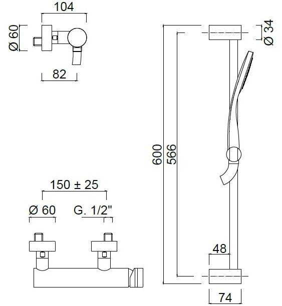 Rubinetteria Giulini Внешний смеситель для душа со скользящей штангой и ручным душем Myring Fmr0008ws - Вид №1