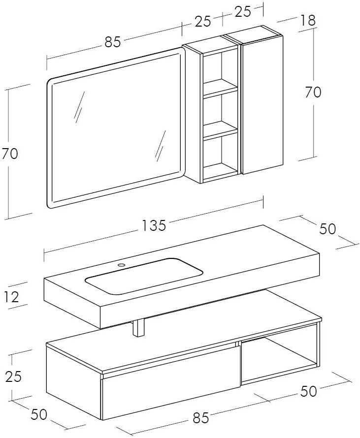 LEGNOBAGNO Подвесная тумба под умывальник из HPL с зеркалом Freedom lineare sun-id-1411531 - Вид №3