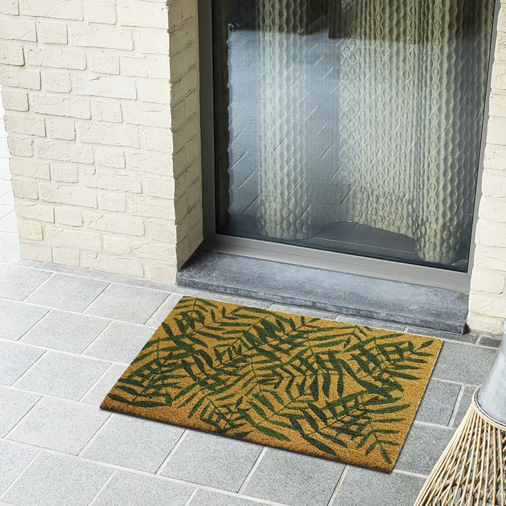 Коврик декоративный кокос Velcoc Kera Leaves 40x75 см цвет бежевый/зеленый STLM-2065214