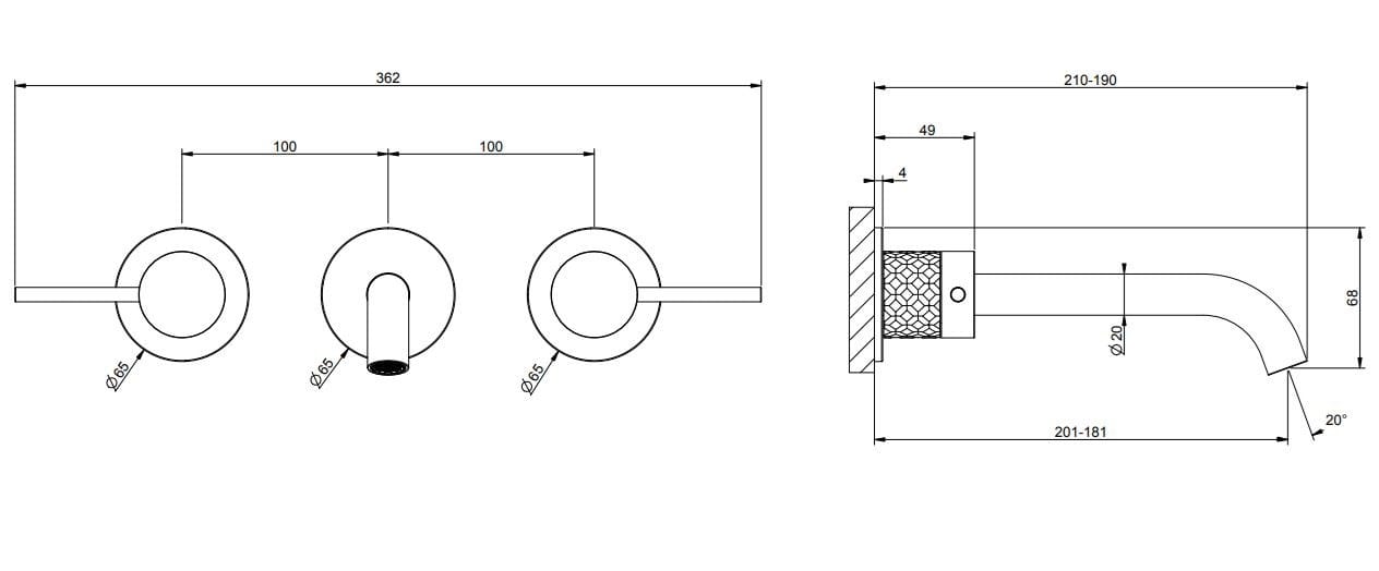 Настенный смеситель для раковины из нержавеющей стали с 3 отверстиями Gessi Messi316 ARCH-00097408 - Вид №1