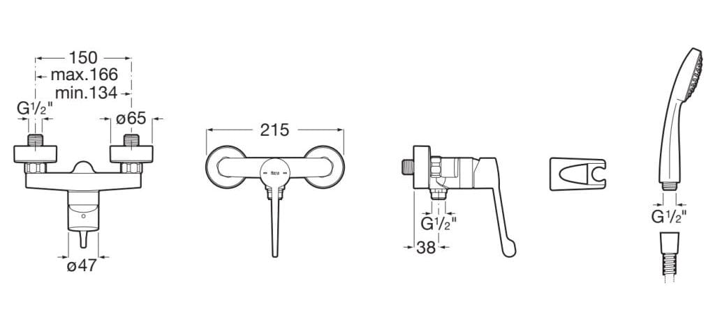 Латунный внешний смеситель для ванны с ручным душем Roca Victoria ARCH-00128821 - Вид №2