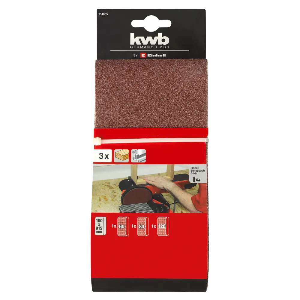 82959719 Лента шлифовальная Einhell P120/80/60 914x100 мм, 3 шт. STLM-0849810  - Вид №1