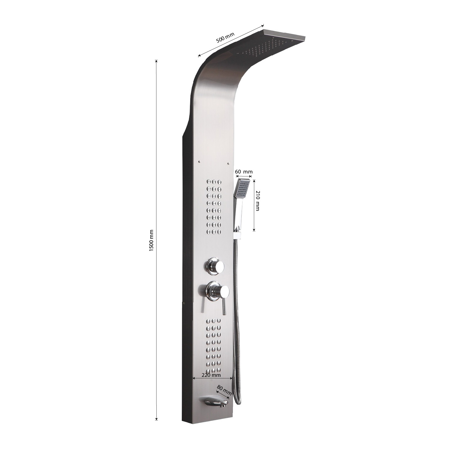 GFmark - Душевая панель - "тропический душ" с двумя лейками, корпус МАТОВАЯ нержавеющая сталь, марки 304, код: 5501  - Вид №8