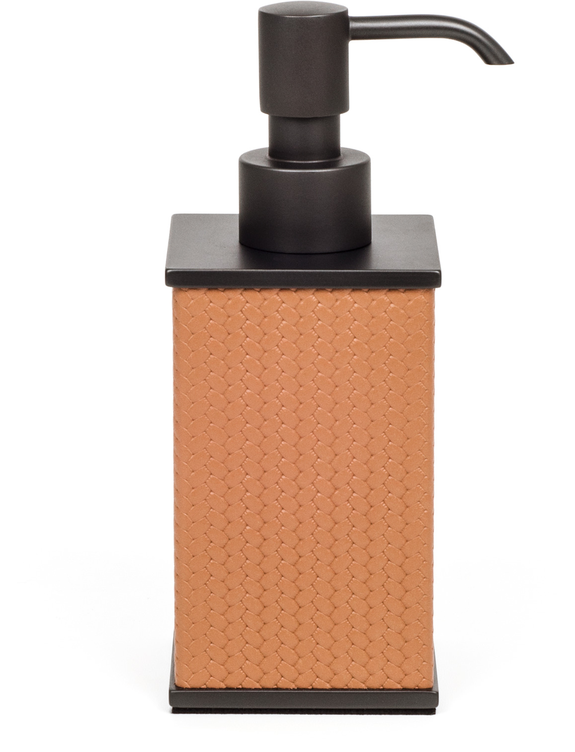 Дозатор для мыла Olimpia Square - 6,5X6,5XH17 см / металлическая отделка_вороненая латунь / плетеная кожа_верблюжья