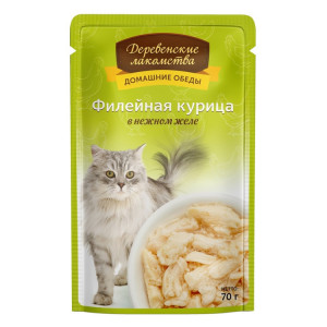 ПР0046896 Корм для кошек Филейная курица в нежном желе пауч 70г ДЕРЕВЕНСКИЕ ЛАКОМСТВА