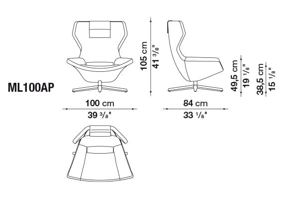 Кожаное вращающееся кресло с высокой спинкой B&B Italia ARCH-00038551 - Вид №4