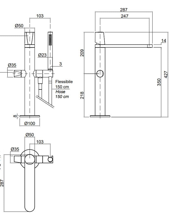 Смеситель для ванны с ручным душем Antoniolupi Indigo ARCH-00019600