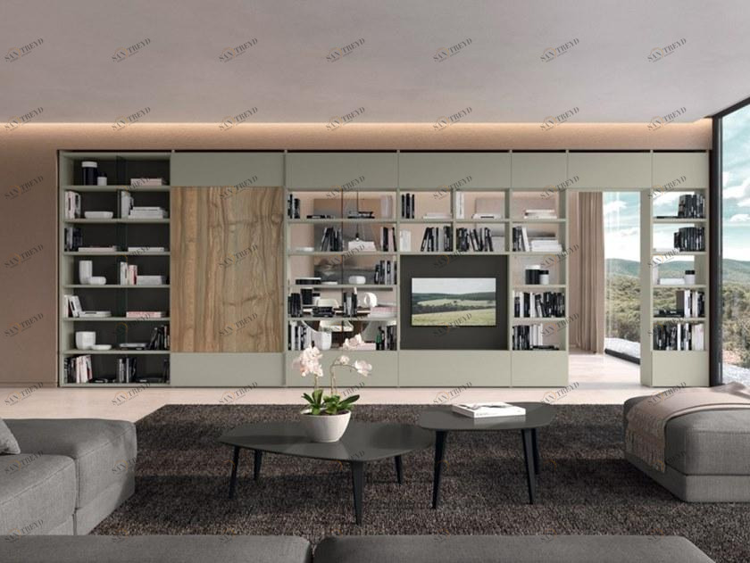 Febal Casa Книжный шкаф-разделитель из дерева и стекла с подставкой под телевизор sun-id-1451269