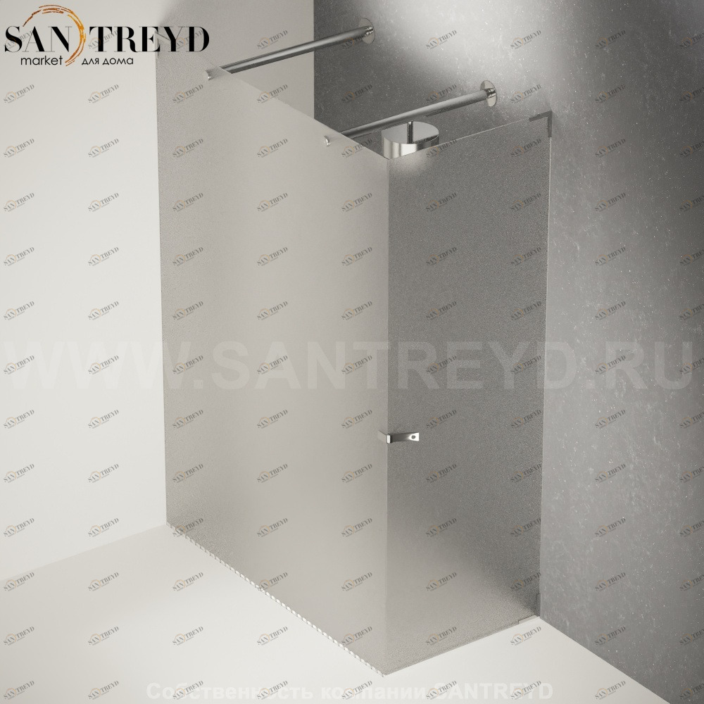 Душевое ограждение FLAT D подрезаемое, стеклянная с дверью матовая перегородка с 2-мя держателями со встроенным соплом для установки верхнего душа с белым поддоном. Размеры: глубина от 70 до 100 см, длина от 140 до 160 см Agape DC3070100140160STZS
