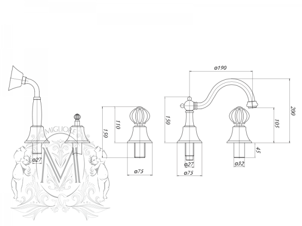 Cмеситель MIGLIORE Olivia ML.OLV-5880 на борт ванны ML.OLV-5880.BI.CR - Вид №5
