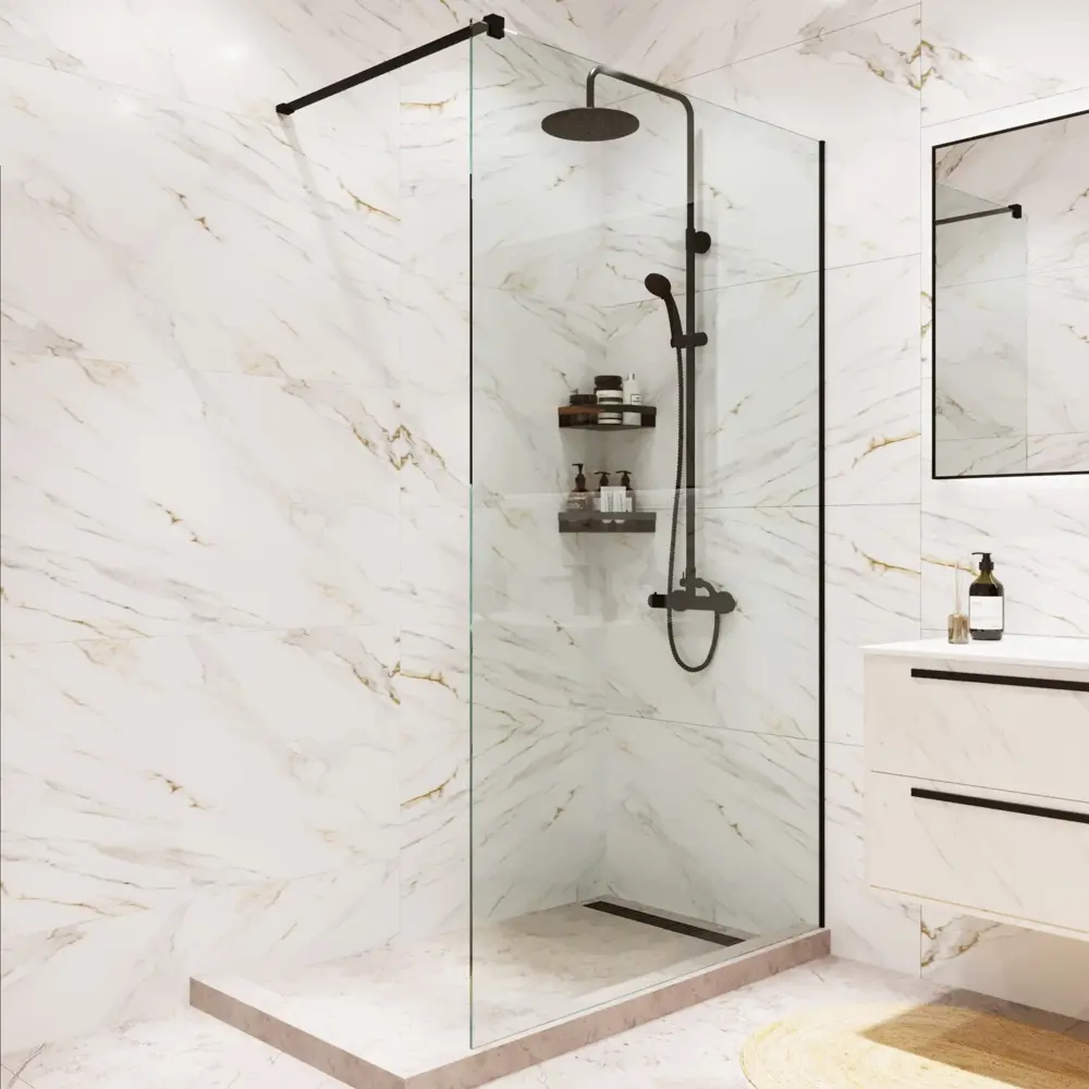 Душевая перегородка Mebelvann 100×200 см с черным профилем и прозрачным стеклом 89372135 STLM-1347135