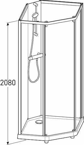558.933.00.1 IDO Showerama 10-5 900x800 Classic, душевая кабина IDO Showerama в сборе Classic пятиугольная, белые профили / прозрачное стекло, 900X800 мм  - Вид №2