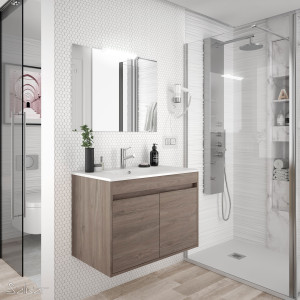 84975 SALGAR Комплект мебели для ванной NOJA 700 2 дв. ДУБ ВЕЧНОСТЬ + Раковина + Зеркало + Свет Робл Вечность