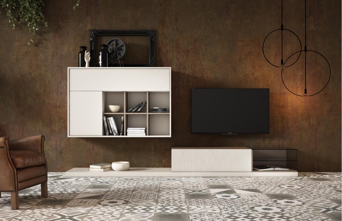 087143 Настенный книжный шкаф и тумба под тв 19 Mesegue Proyecta Santreyd 