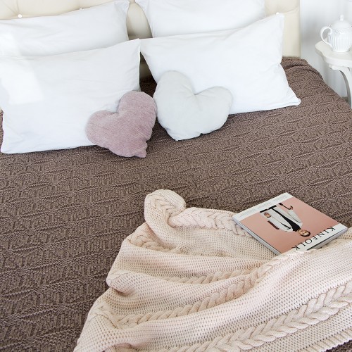 Плед MARLY 180*220 APERO ДИЗАЙНЕРСКИЕ, ВЯЗАНЫЕ, ОДНОТОННЫЕ 010339 Бежевый  - Вид №1