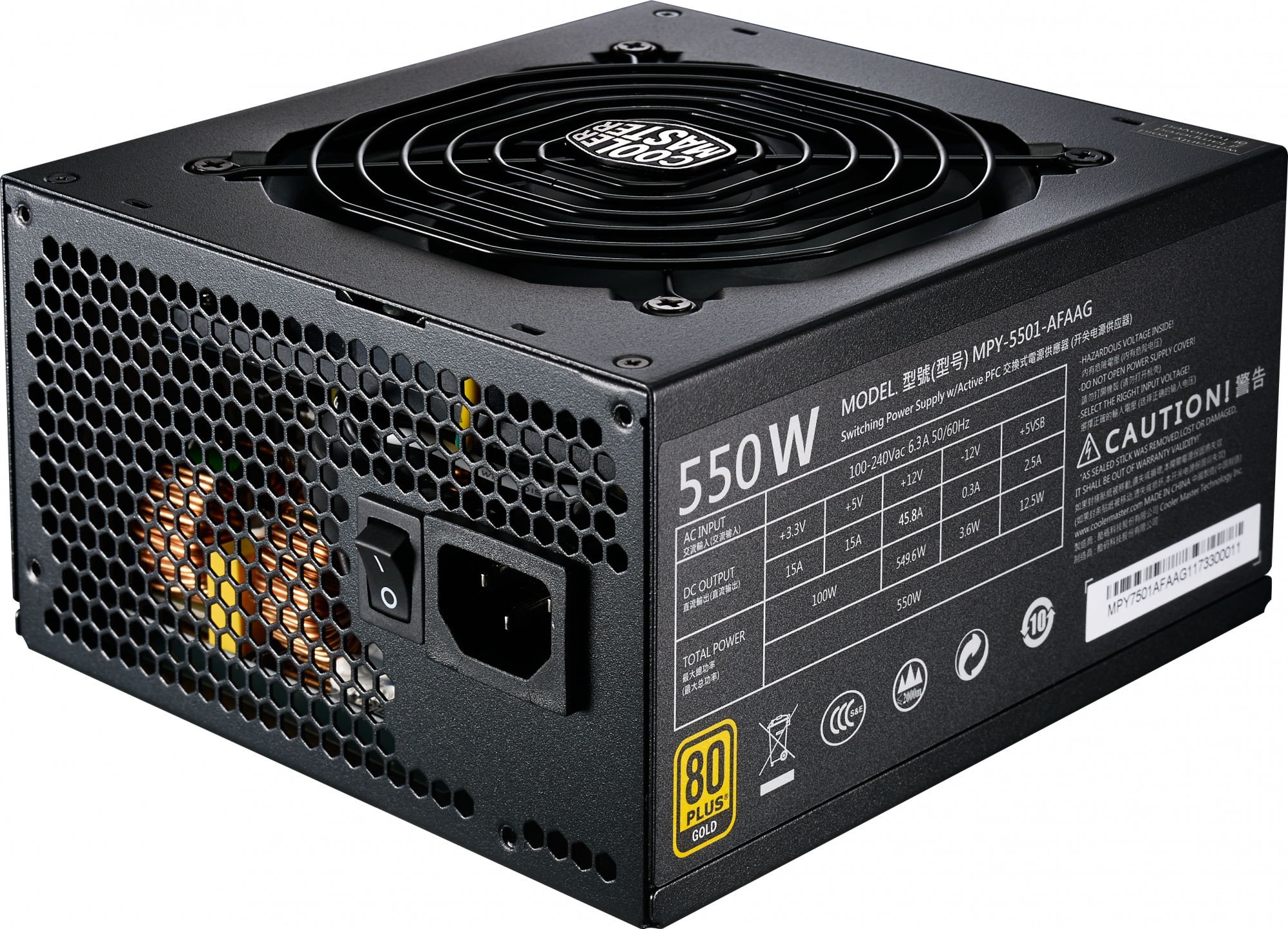 MPY-5501-AFAAG-EU Power supply mwe gold 550, atx, 120mm, 8xsata, 2xpci-e(6+2), apfc, 80+ gold Cooler Master Santreyd 