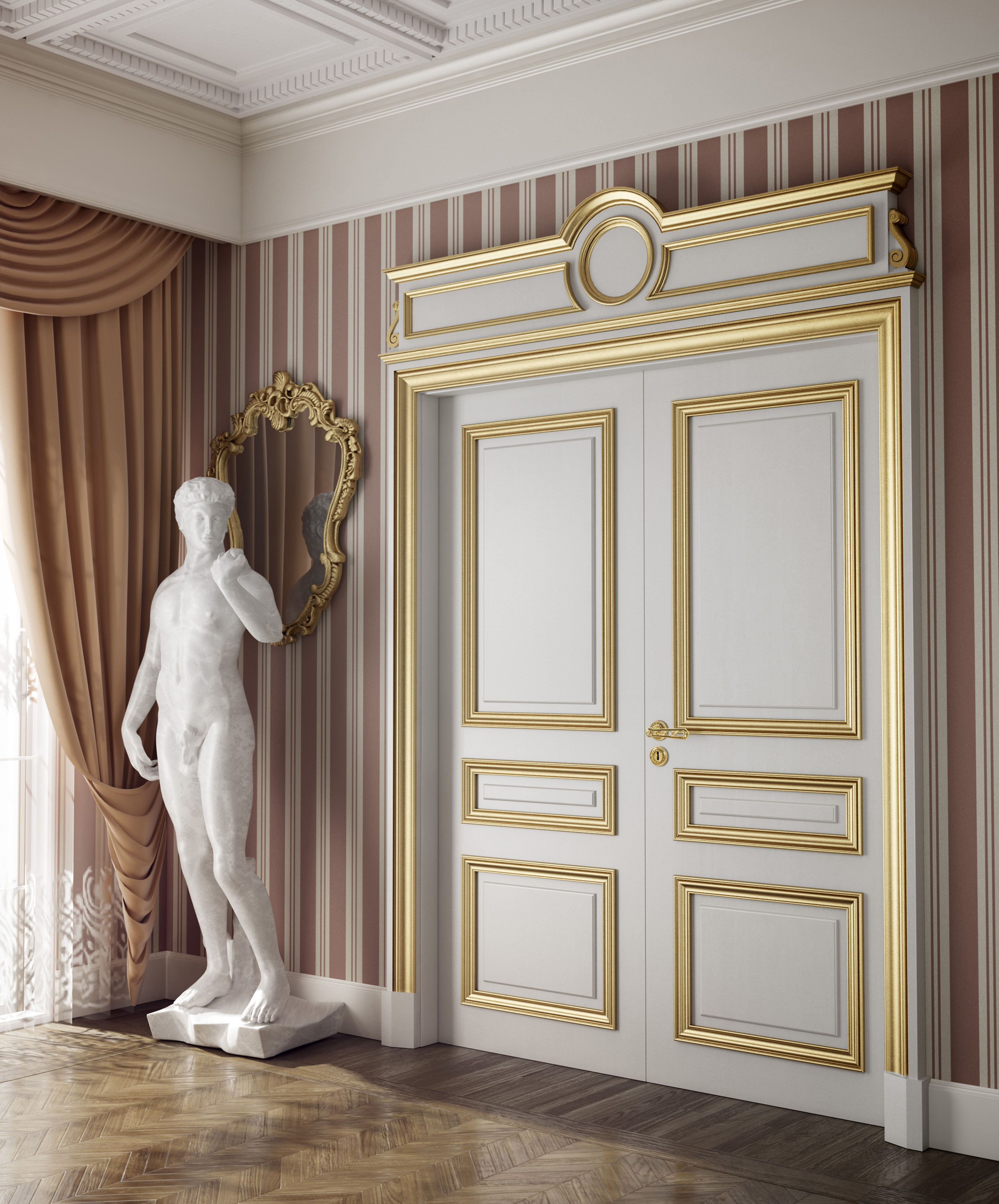 V3-4 Tifernoit Лакированная дверь с золотыми рамами Porte  - Вид №1