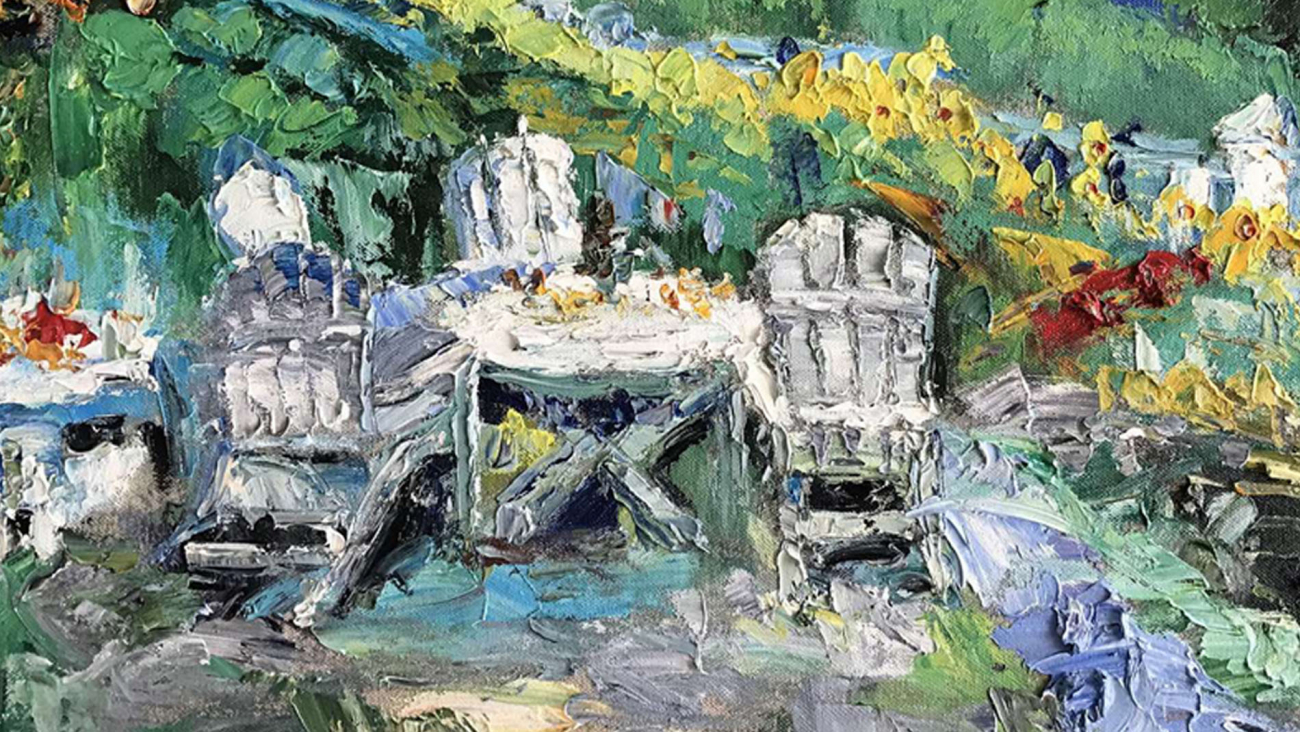 Картина на холсте 100х100 см "Отдых на природе" EVENHOME КАРТИНЫ МАСЛОМ 129905 Голубой;зеленый;разноцветный  - Вид №2