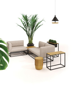 Алюминиевый и деревянный низкий прямоугольный садовый столик