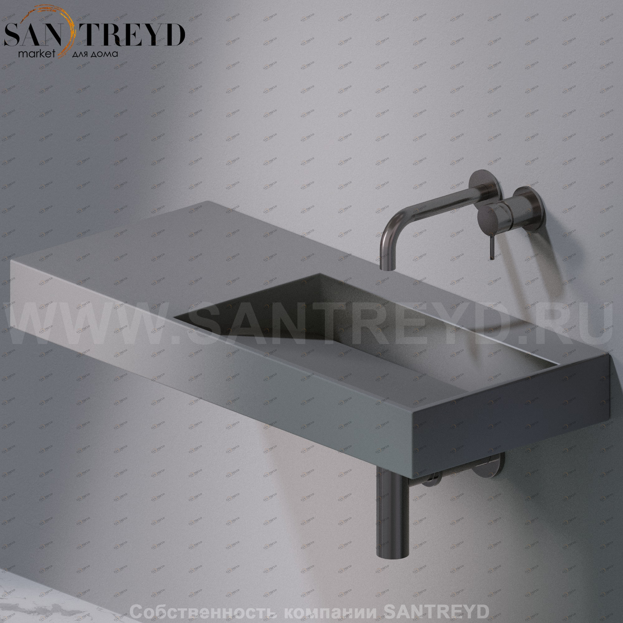 L014T1RPV4.116 Подвесная раковина настенная прямоугольная A. e T. Italia P35 серая AeT ITALIA