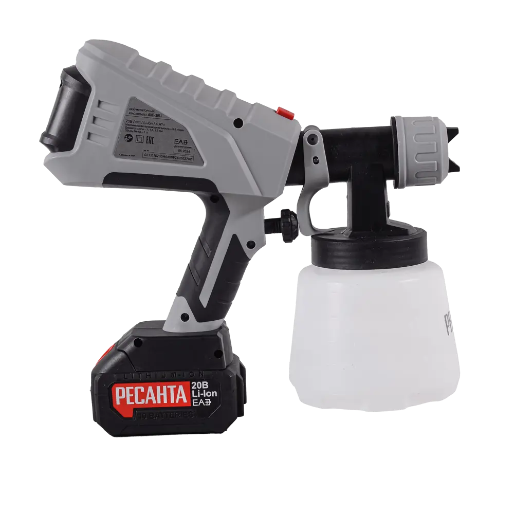 Краскопульт аккумуляторный Ресанта 75/17/3, 20 В Li-ion 4 Ач, 0.8 л/мин STLM-2105703 - Вид №1