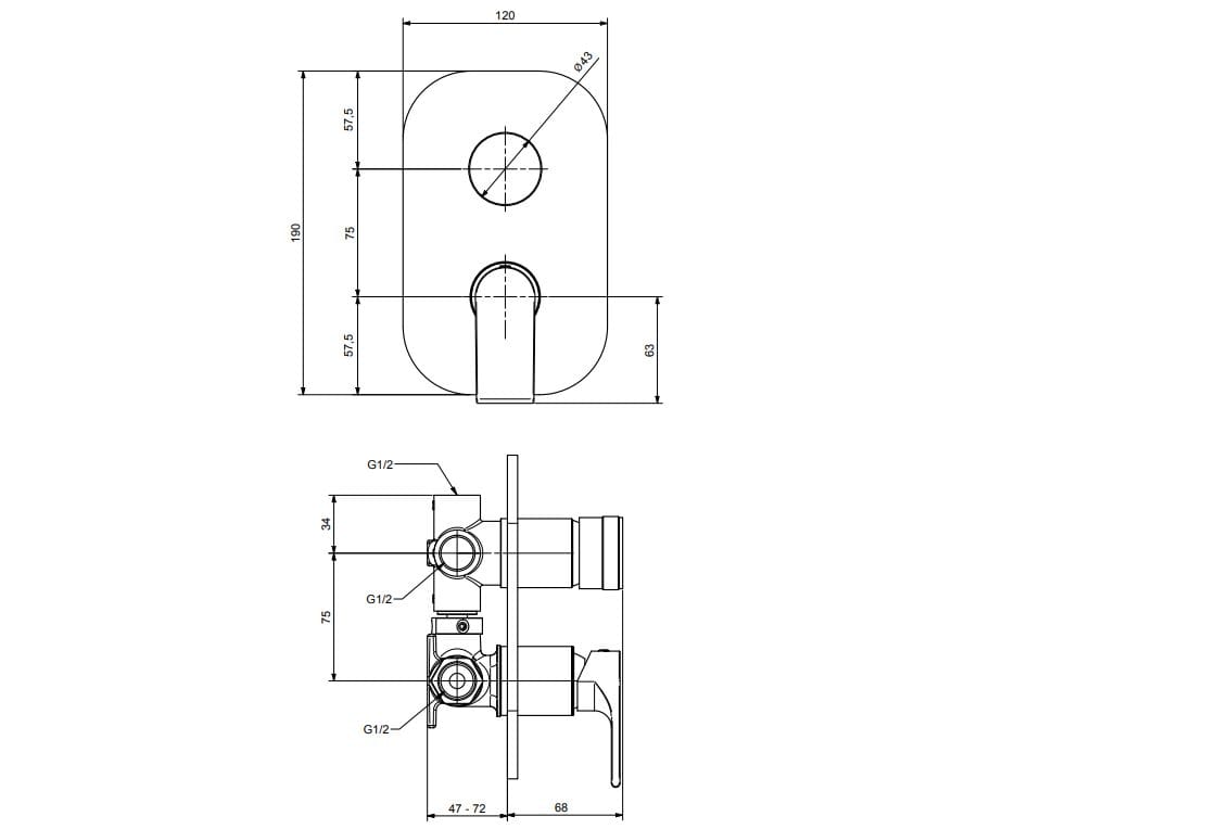 Однорычажный встраиваемый смеситель для душа с переключателем Gaia Mobili Complements ARCH-00010514 - Вид №1