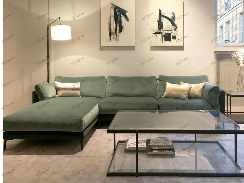 Duvivier Canapés 4-х местный бархатный диван со съемным чехлом с шезлонгом Centquatre sun-id-1385359