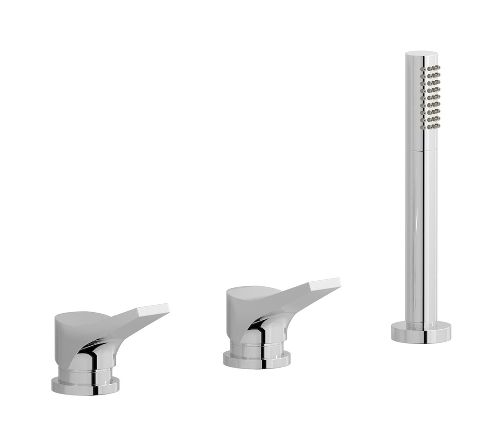 Смеситель на бортик ванной на 3 отверстия с изливом, дивертером и душевым гарнитуром. WE ARE IB tw706cc Chrome Twitter