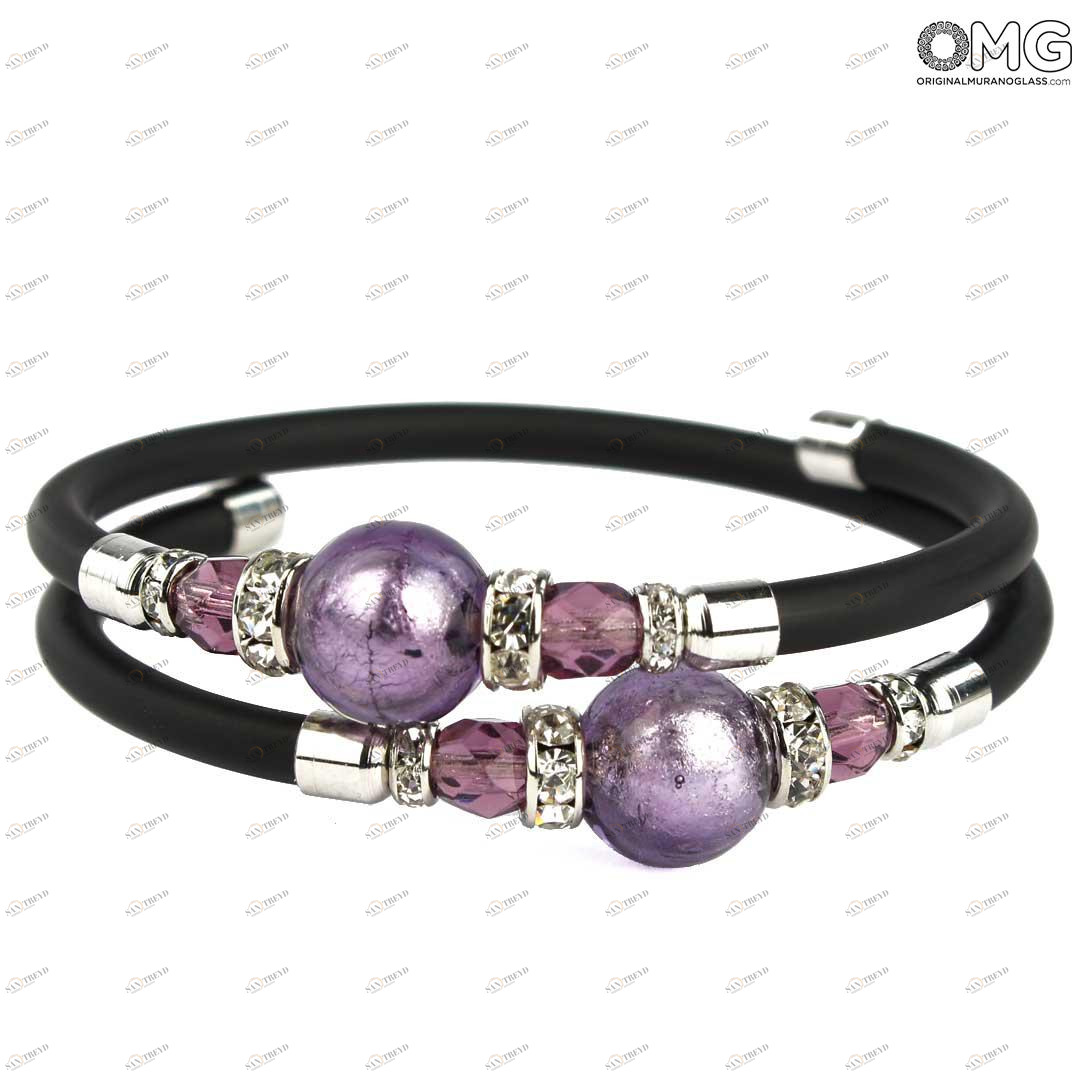 3756 ORIGINALMURANOGLASS Браслет Сиреневая комета - с серебром - муранское стекло OMG 18 см 