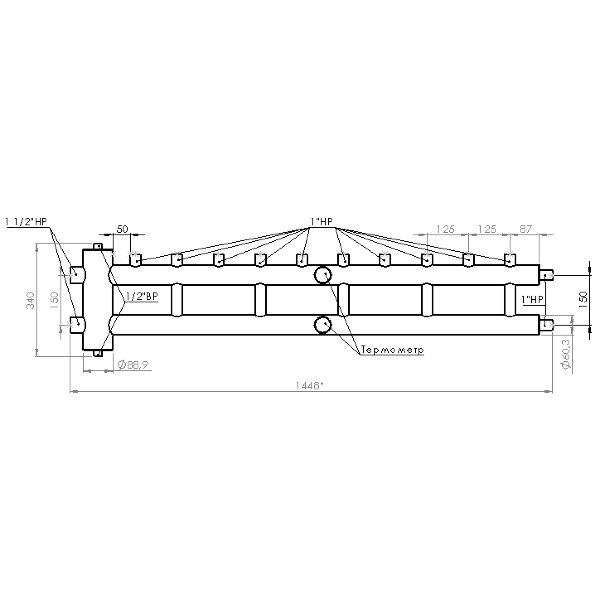Купить Распределительный коллектор с гидрострелкой 120 кВт, 5+1 контур Прокситерм GSK4051 - Вид №7