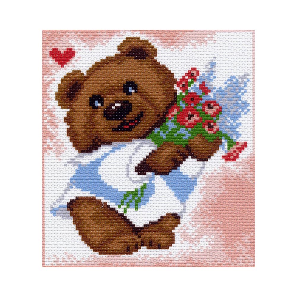 1173 Канва/ткань с рисунком Рисунок на канве 20 см х 22 см "Мишутка" Матренин посад 