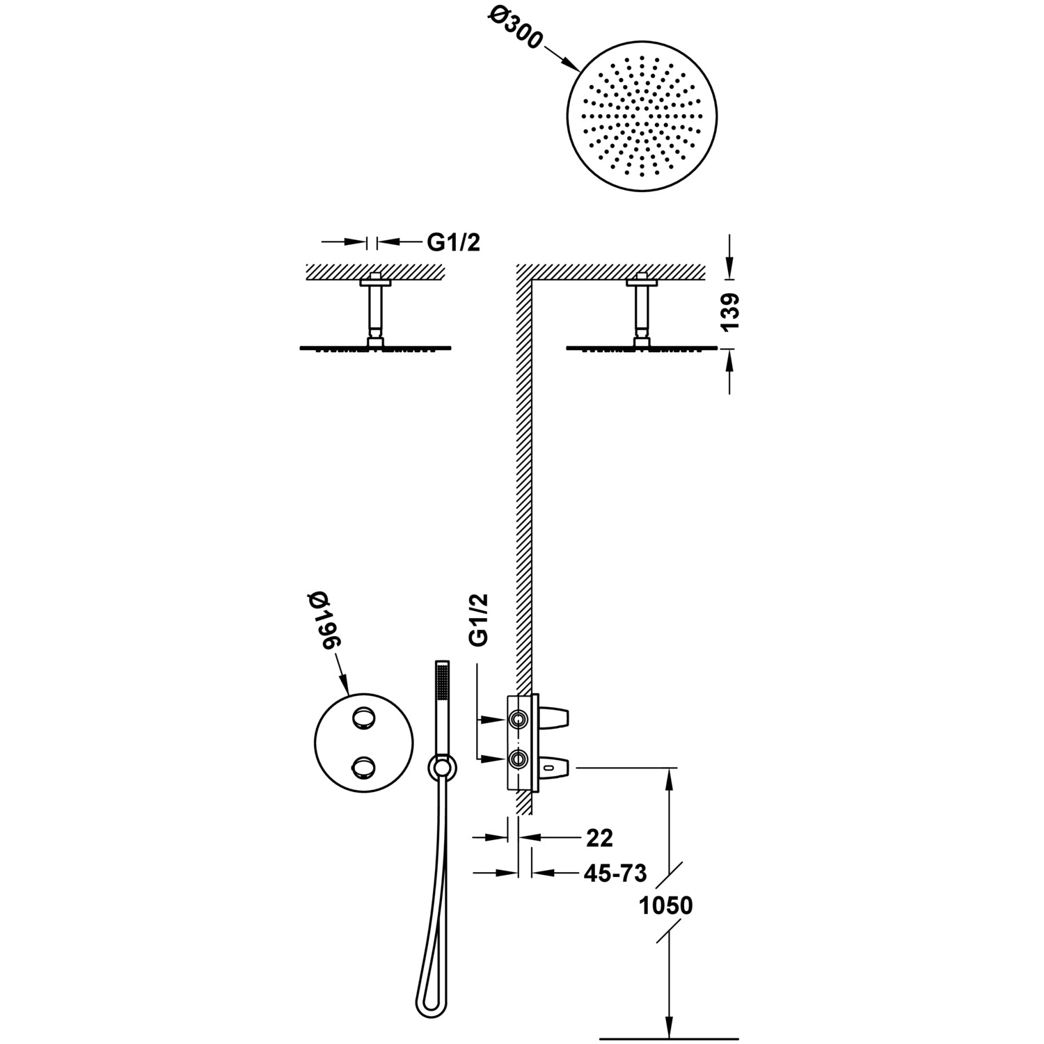 Комплект 2-ходовых скрытых термостатических кранов Therm-box Therm-box для душа-28125003AC TRES Fuji - Вид №1