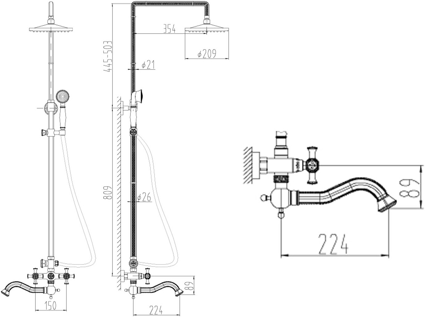 Душевая стойка ZorG Antic A 7002DS-SL, серебро - Вид №2