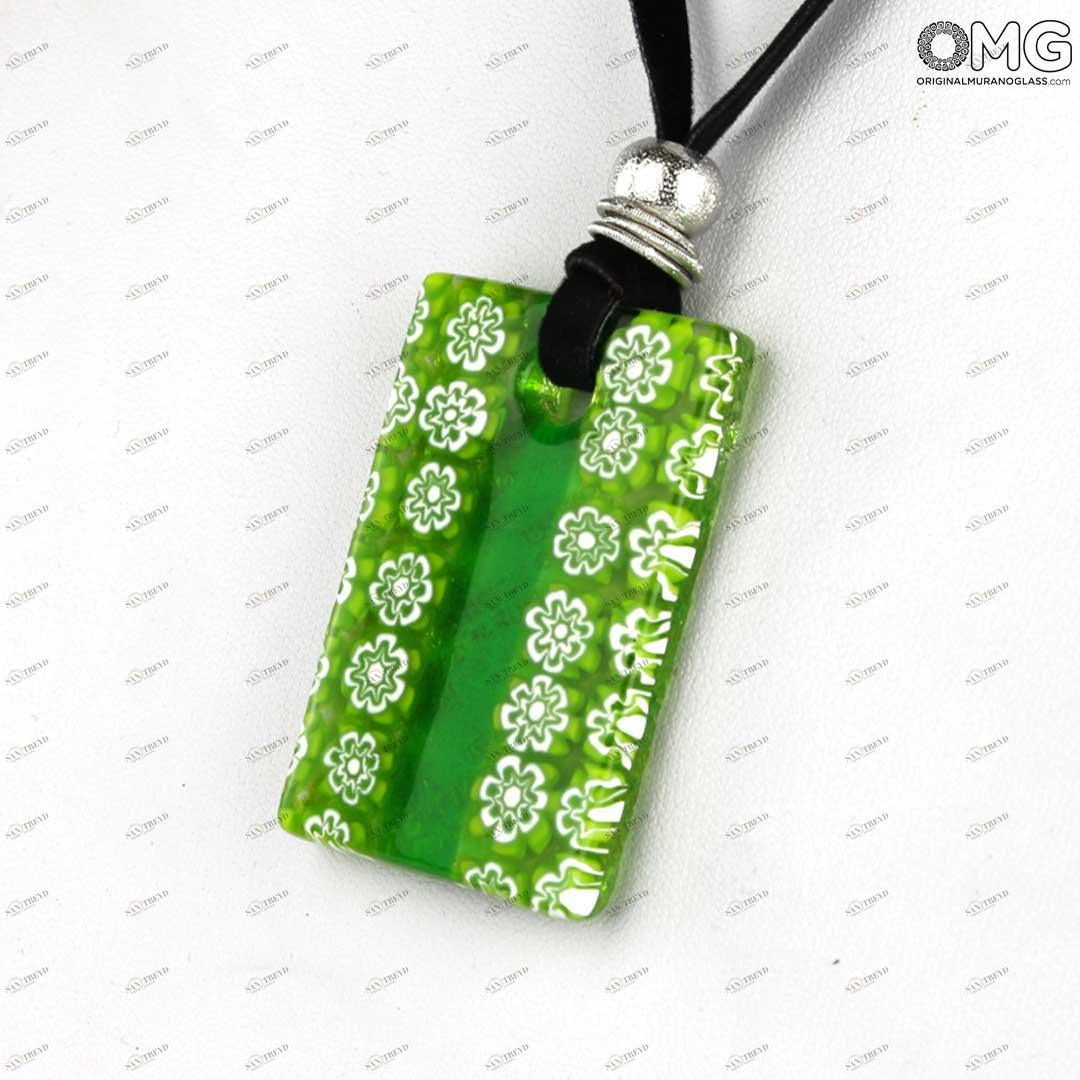 3668 ORIGINALMURANOGLASS Зелёная подвеска с мозаикой - муранское стекло OMG 40 см 