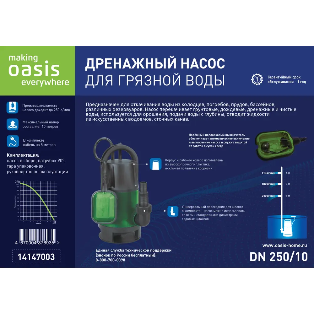 Погружной дренажный насос OASIS DN 250/10 для чистой и загрязненной воды 14147003 STLM-0004390 - Вид №1