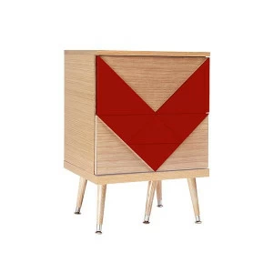 Прикроватная тумбочка с 2 ящиками красная Woo Twins WOODI  00-3965933 Бежевый;красный