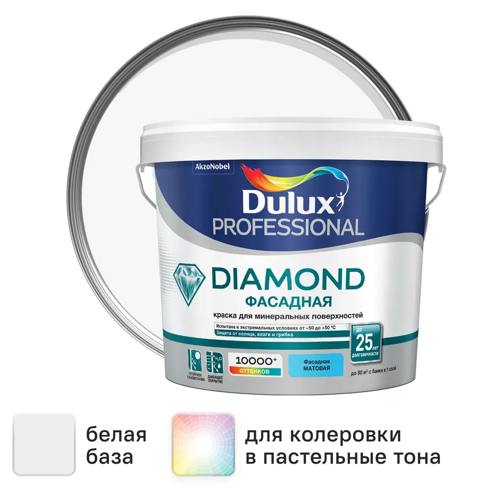 Краска фасадная Dulux Professional Diamond матовая цвет белый база BW 5 л STLM-2033213