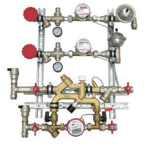 VT.NM.GP.15.I.0 Квартирная станция для систем отопления и водоснабжения с перепускным клапаном Valtec 1,5/1,5 м куб./ч, имп.