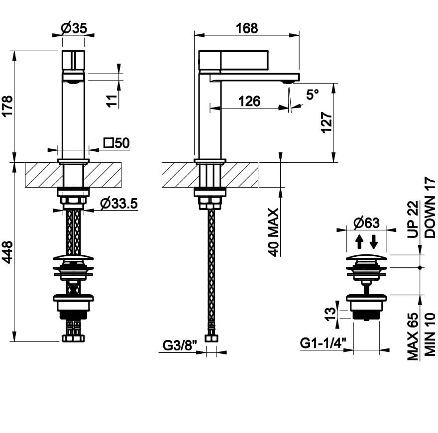 Смеситель для раковины из хромированной латуни со сливом Gessi реверс ARCH-00123930 - Вид №2